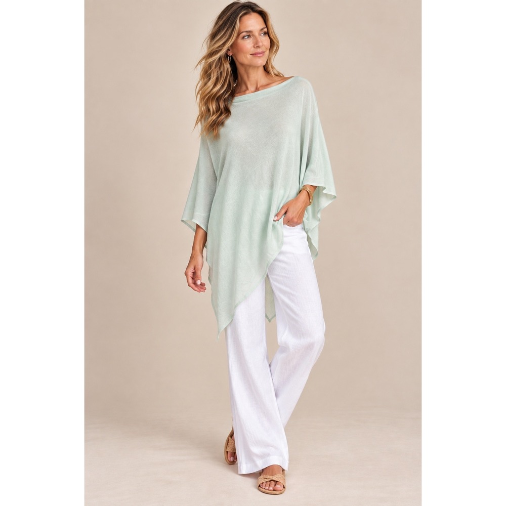 Lexi York Mint Green 100% Bamboo Asymmetrical Knit Poncho Wrap Minimalist Soft